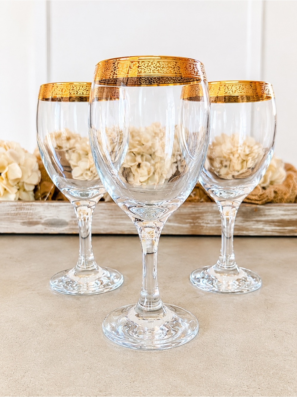 Vintage Circleware Crystal Classique Gold Encrusted Wine Goblets Set
- Set of 3
